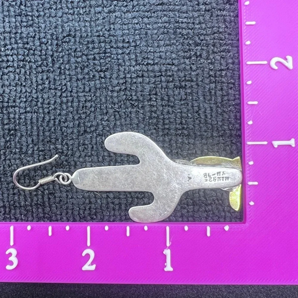 Vtg Sterling Silver Copper TAXCO‎ Mexico Earrings Cactus Wolf Dangling 12.7g 3
